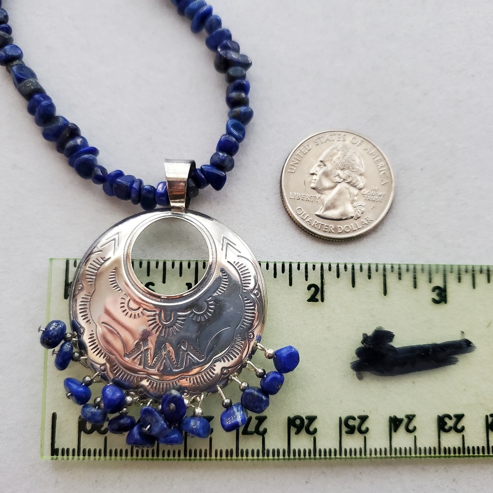 Sterling Silver Lapis Lazuli Gemstone Bead Necklace QT - Picture 14 of 16